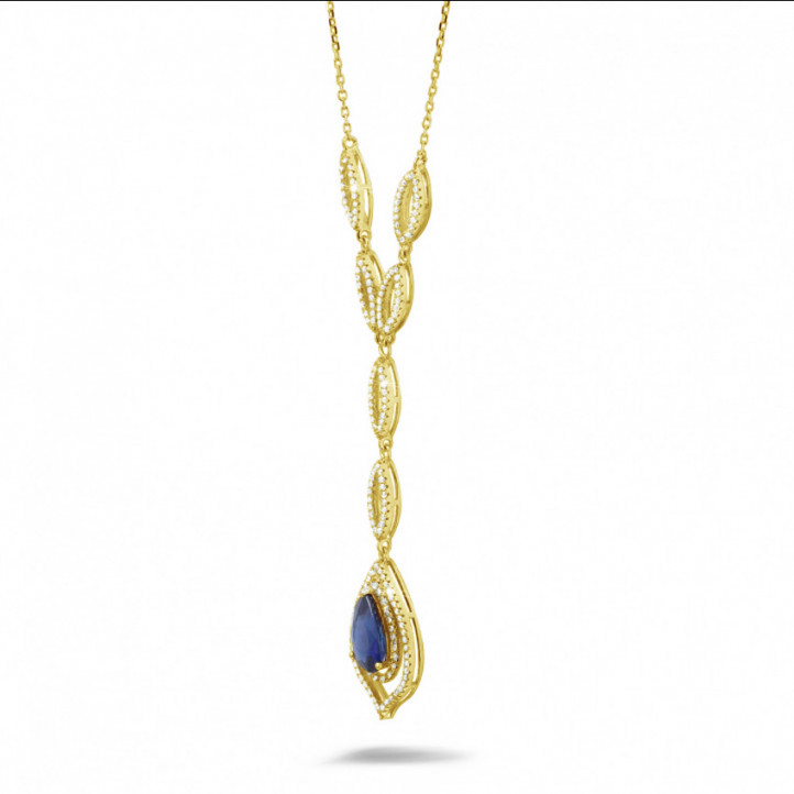 Collier en diamant et or jaune avec saphir en forme de poire