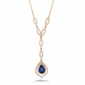 1.40 cara collier saphir poire en or rouge et diamants