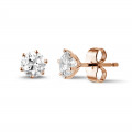 1.00 carat boucles d’oreilles classiques en or rouge avec six griffes et diamants