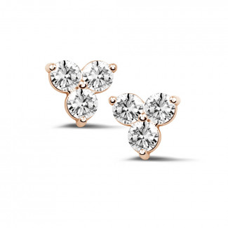 Boucles d'oreilles - 1.20 carat boucles d’oreilles trilogie en or rouge et diamants