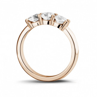 Bagues - 1.00 carat bague trilogie en or rouge et diamants ronds