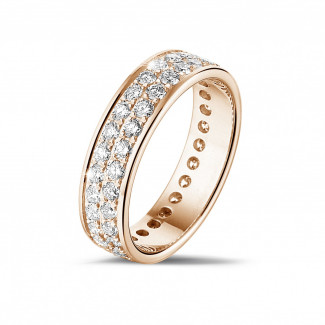 Bague de mariage femme - 1.15 carat alliance (tour complet) en or rouge avec deux lignes de diamants ronds