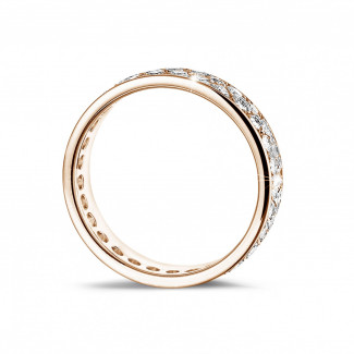 Bagues - 1.15 carat alliance (tour complet) en or rouge avec deux lignes de diamants ronds