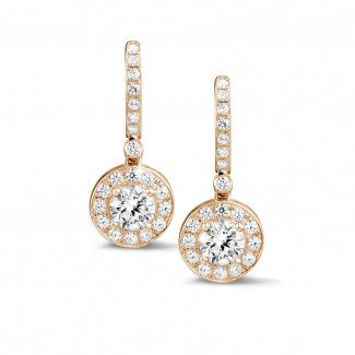Boucles d'oreilles - 1.55 carat boucles d’oreilles auréoles en or rouge et diamants