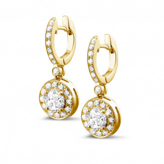 Boucles d'oreilles - 1.55 carat boucles d’oreilles auréoles en or jaune et diamants