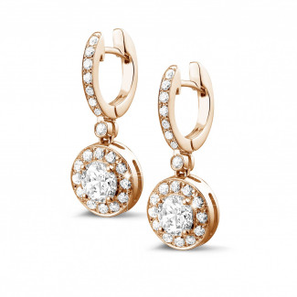 Boucles d'oreilles - 1.55 carat boucles d’oreilles auréoles en or rouge et diamants
