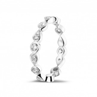 Bague de mariage avec brillant - 0.50 carat alliance superposable en platine avec diamants déco poire