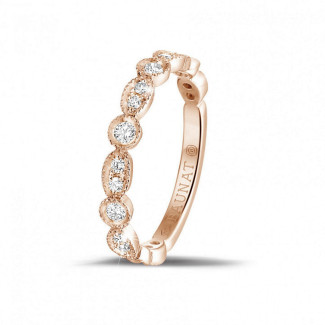 Bagues - 0.30 carat alliance superposable en or rouge avec diamants déco marquise