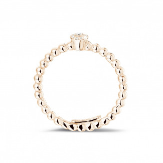 Bague en or - 0.04 carat bague superposable perlée en or rouge avec diamant