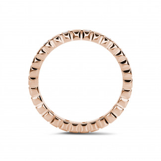 Bague en or - 0.07 carat bague superposable quadrillée en or rouge avec diamants