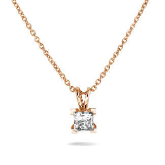 Colliers - 1.00 carat pendentif solitaire en or rouge avec diamant princesse