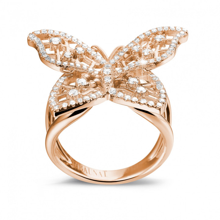 0.75 carat bague papillon design en or rouge et diamants