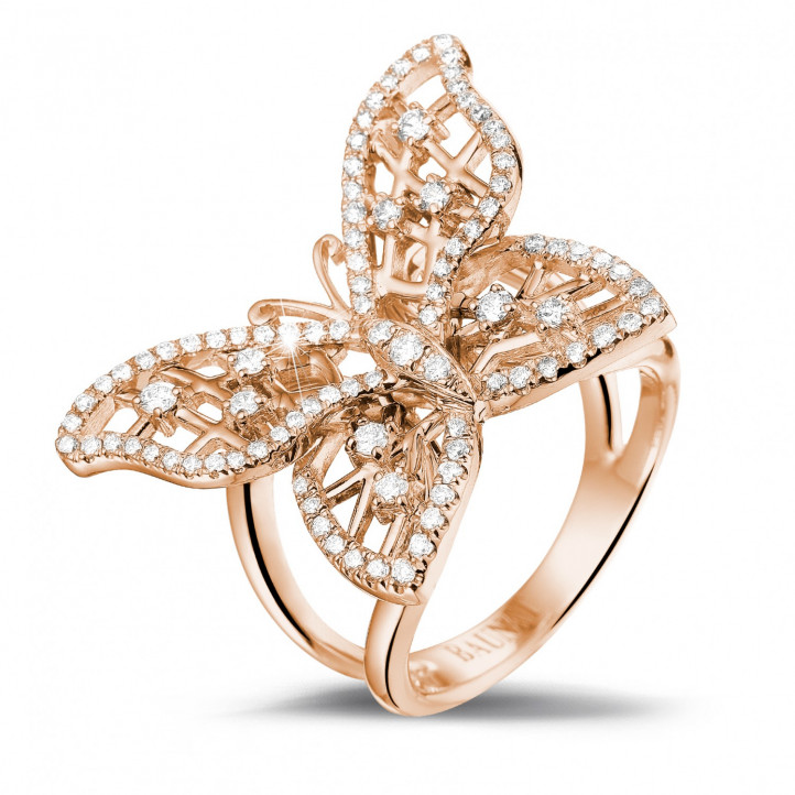 0.75 carat bague papillon design en or rouge et diamants