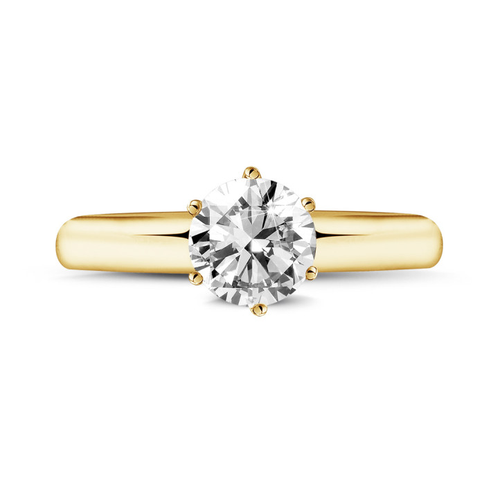 1.50 carat bague diamant solitaire en or jaune avec six griffes