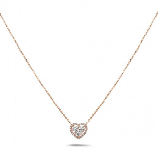Colliers - 0.65 carat collier en forme de coeur en or rouge avec diamants ronds
