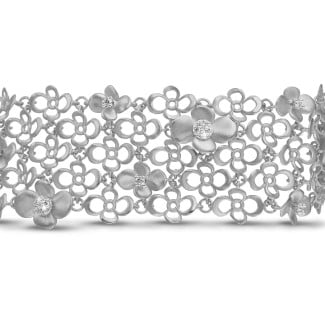Bracelet en or - 0.80 carats bracelet design fleurs en or blanc avec diamants