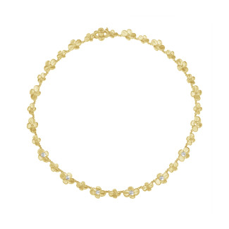 Colliers - 0.45 carats collier design fleurs en or jaune avec diamants