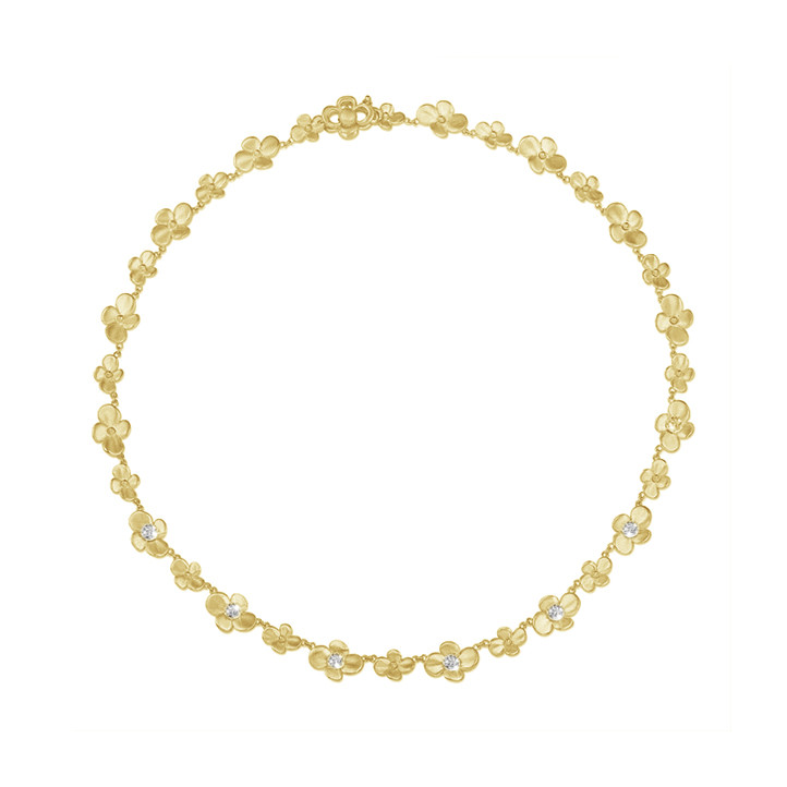0.45 carats collier design fleurs en or jaune avec diamants