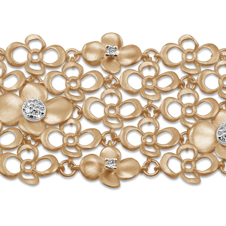 0.80 carats bracelet design fleurs en or rouge avec diamants
