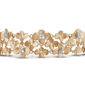 Bracelets - 0.75 carats bracelet design fleurs en or rouge avec diamants