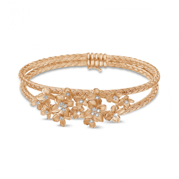 0.55 carats bracelet design fleurs esclave en or rouge avec diamants