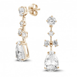 Boucles d'oreilles - 7.80 carats boucles d’oreilles en or rouge  avec diamants de la taille ronde et poire