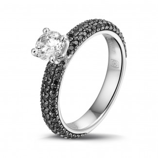 0.50 carat bague solitaire (demi-tour) en or blanc avec diamants ronds noirs
