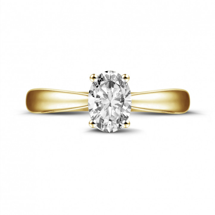 0.58 carats bague solitaire en or jaune avec diamant ovale
