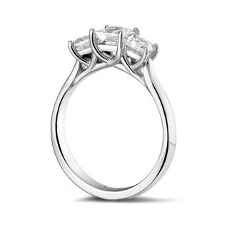 Fiançailles - 1.05 carat bague trilogie en or blanc et diamants princesses