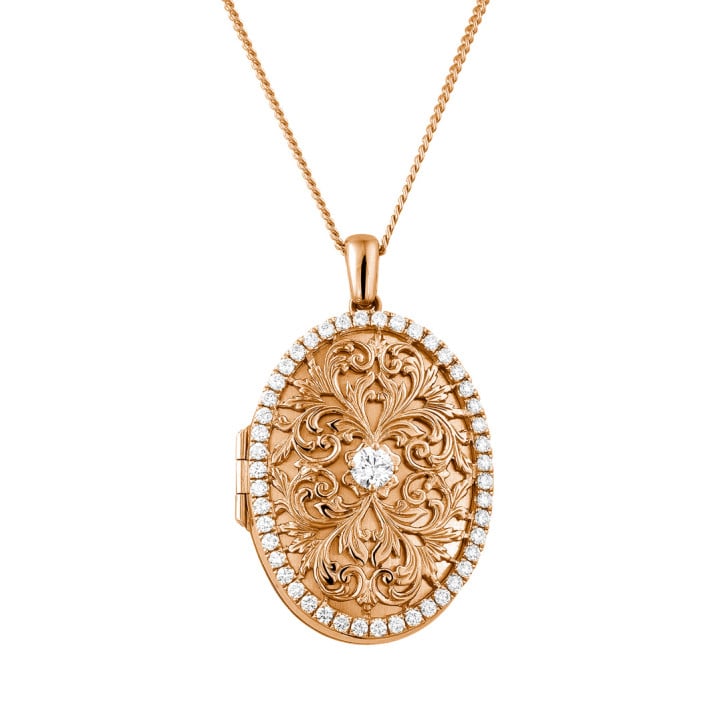 1.70 carat médaillon design en or rouge avec petits diamants ronds