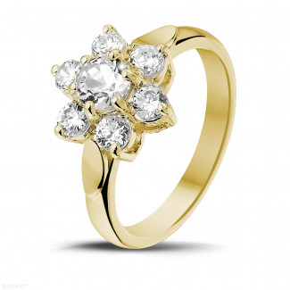1.15 carat bague fleur en or jaune et diamants