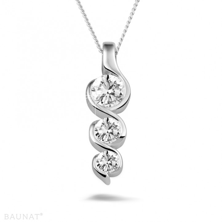 0.57 carat pendentif trilogie en or blanc avec diamants