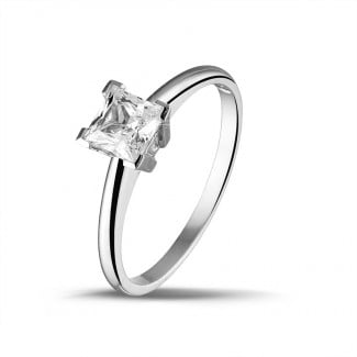 鑽石求婚戒指 - 1.00克拉白金戒指，鑲有品質上乘的公主方鑽(D-IF-EX-None 熒光度-GIA 證書)