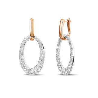 圆形钻石耳环 - 1.7克拉經典款玫瑰金鑽石耳環