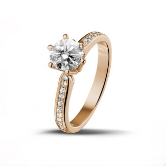 鑽石戒指 - 1.00克拉玫瑰金單鑽戒指- 戒托群鑲小鑽