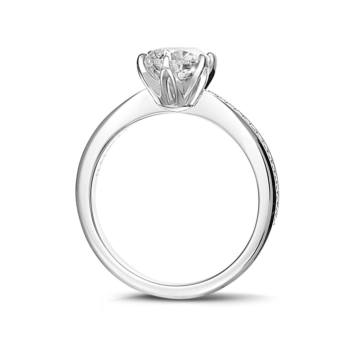 BAUNAT Iconic 系列 0.90克拉白金圓鑽戒指 - 戒托半鑲小鑽