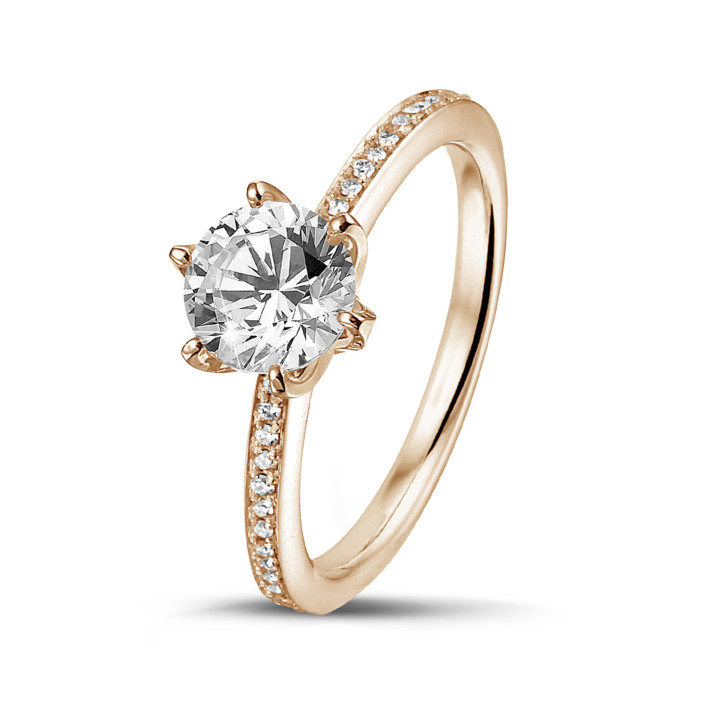 BAUNAT Iconic 系列 0.90克拉玫瑰金圓鑽戒指 - 戒托半鑲小鑽