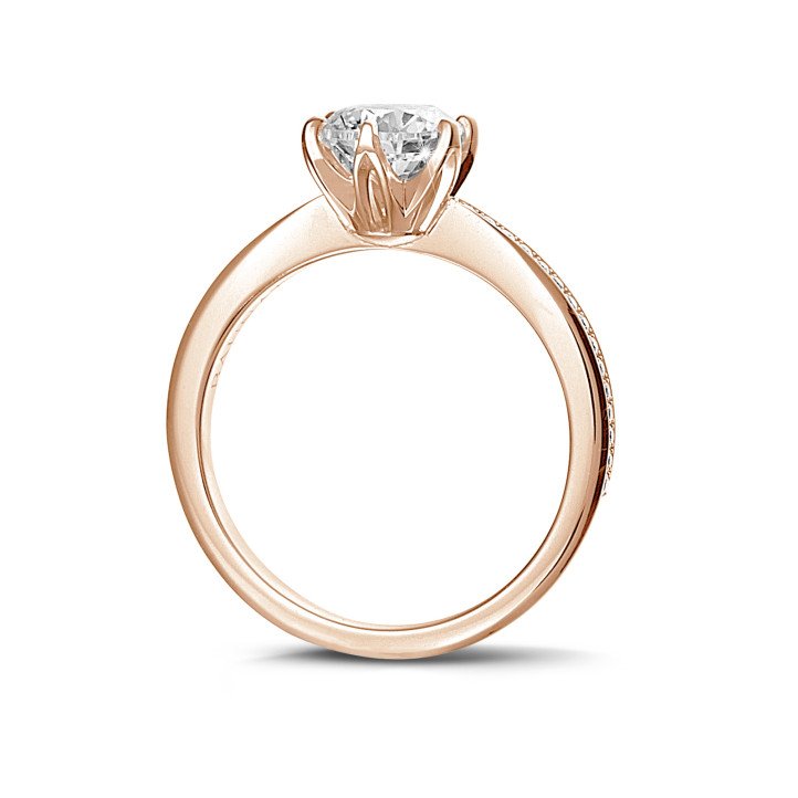 BAUNAT Iconic 系列 3.00克拉玫瑰金圓鑽戒指 - 戒托半鑲小鑽