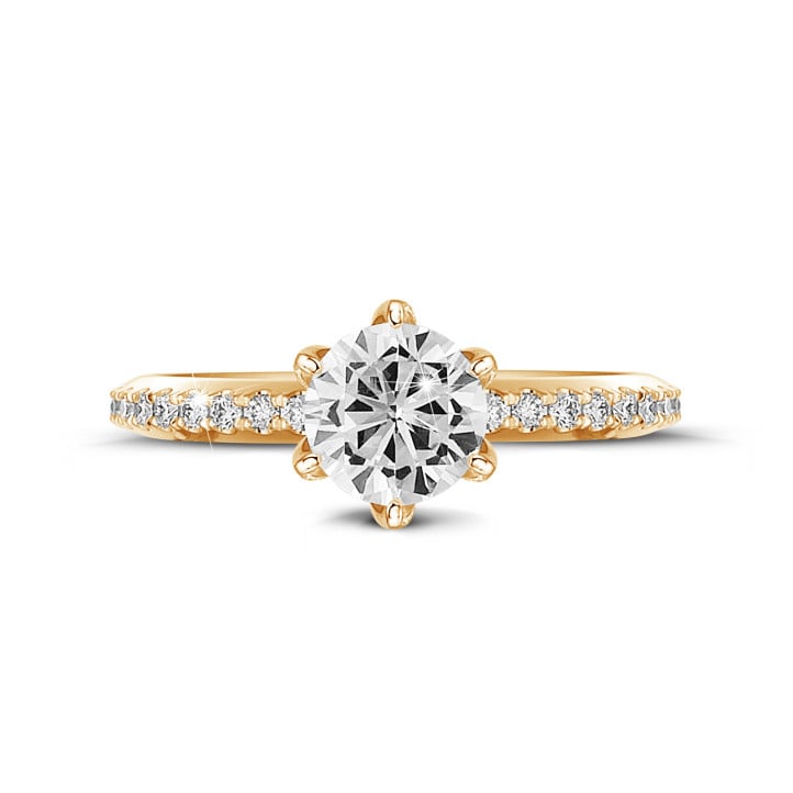 BAUNAT Iconic 系列 0.50克拉黃金圓鑽戒指 - 戒托半鑲小鑽