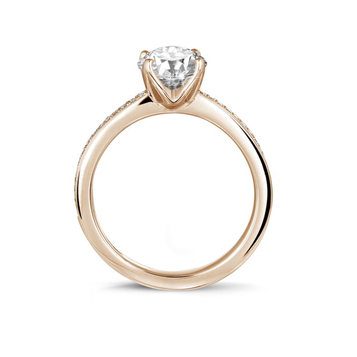 BAUNAT Iconic 系列 1.00克拉玫瑰金圓鑽戒指 - 戒托半鑲小鑽