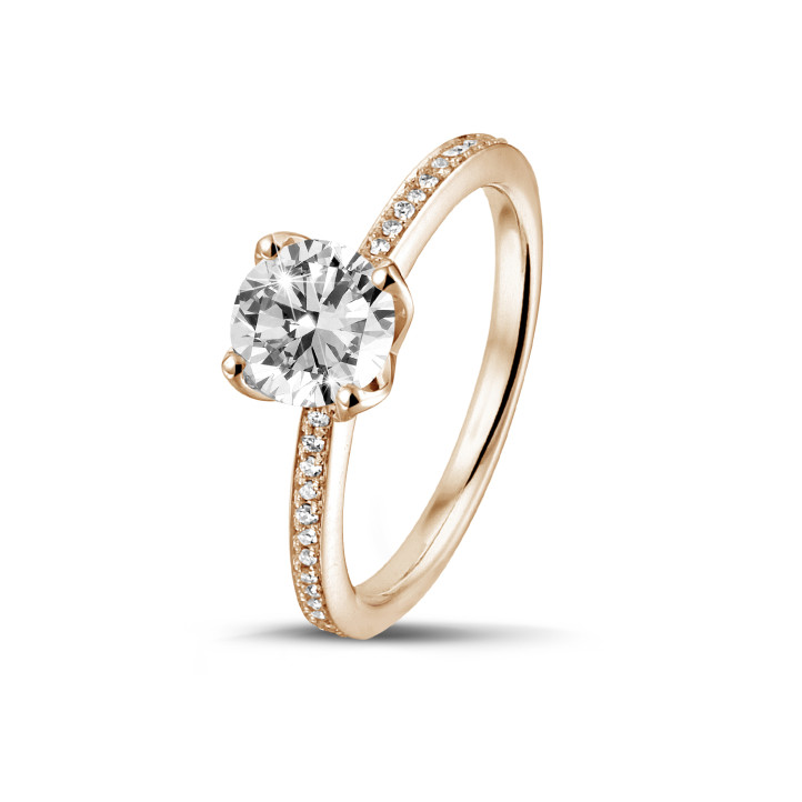 BAUNAT Iconic 系列 0.70克拉玫瑰金圓鑽戒指 - 戒托半鑲小鑽