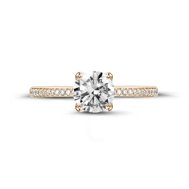 BAUNAT Iconic 系列 1.25克拉玫瑰金圓鑽戒指 - 戒托半鑲小鑽