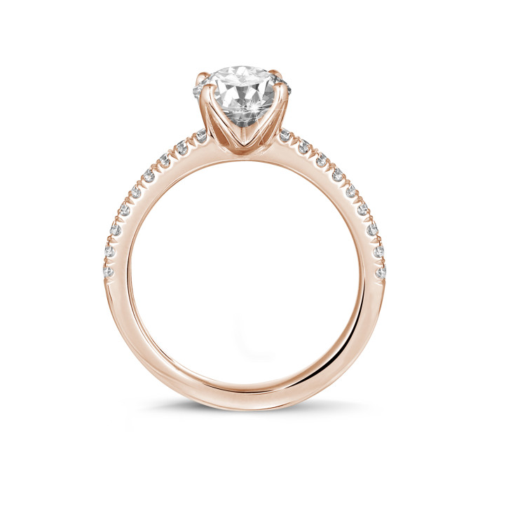 BAUNAT Iconic 系列 0.90克拉玫瑰金圓鑽戒指 - 戒托半鑲小鑽