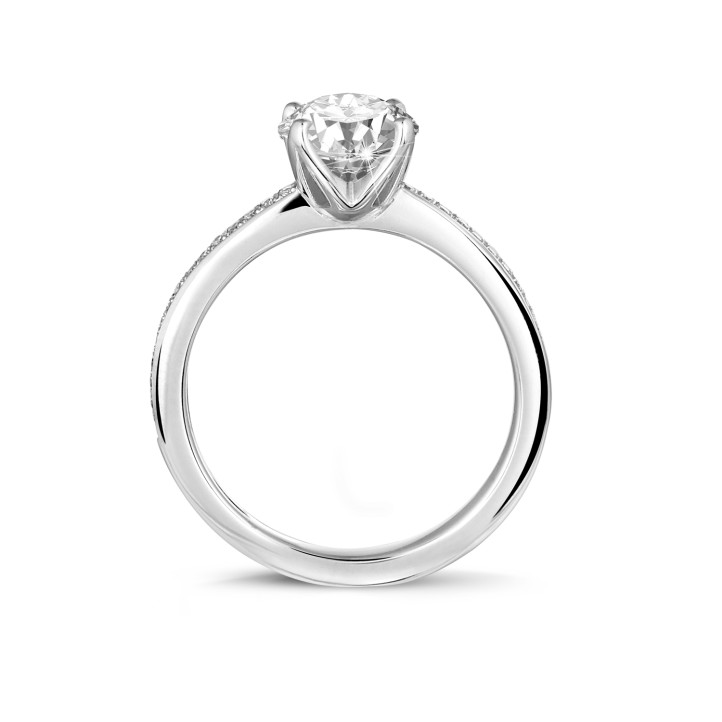 BAUNAT Iconic 系列 1.00克拉白金圓鑽戒指 - 戒托滿鑲小鑽
