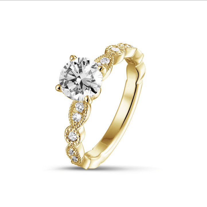1.00 克拉黃金單鑽可疊戴鑽戒，鑲嵌圓形鑽石和欖尖形設計