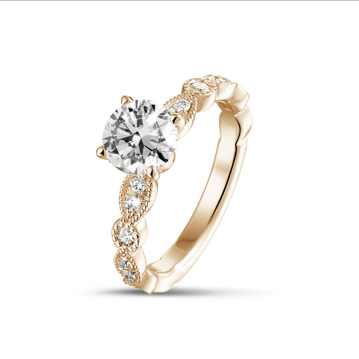 1.00 克拉玫瑰金單鑽可疊戴鑽戒，鑲嵌圓形鑽石和欖尖形設計