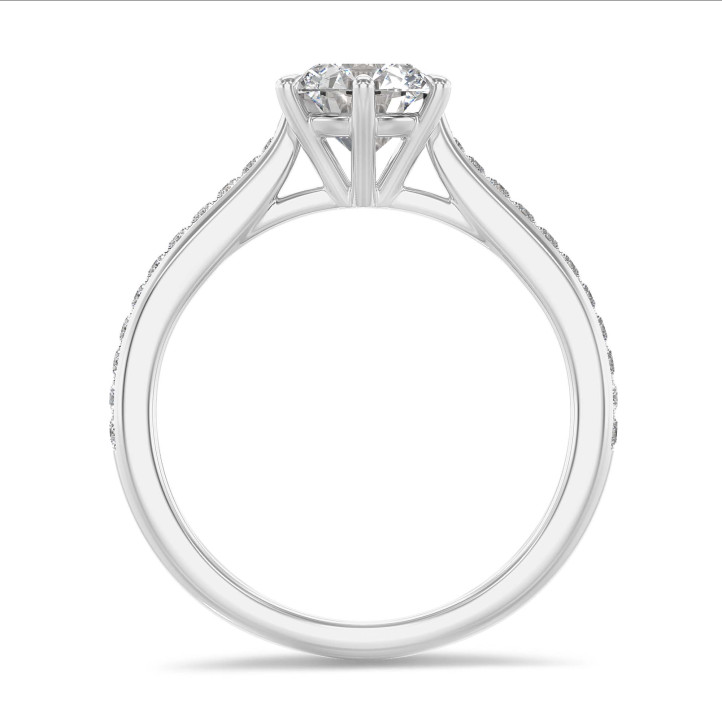 2.50克拉白金單鑽戒指- 戒托群鑲小鑽