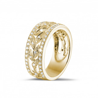 女士婚戒 - 0.35克拉花式密鑲黃金鑽石戒指