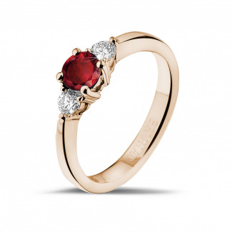 鑽石求婚戒指 - 三生戀紅寶石玫瑰金鑽戒
