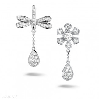 圆形钻石耳环 - 設計系列 0.95 克拉白金鑽石蜻蜓舞花耳環